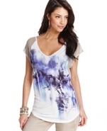 GUESS Top, Short-Sleeve V-Neck Floral-Print Tee