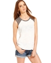Juniors Top, Sleeveless Studded Raglan