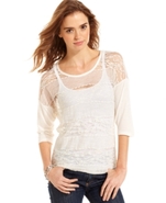 Juniors Top, Three-Quarter Sleeve Lace