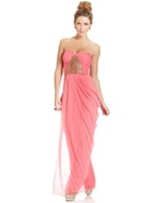 Dress, Strapless Pleated Beaded Gown