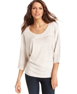 Top, Three-Quarter Scoop-Neck Knit-Print