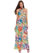 Dress, Sleeveless Printed Halter Gown