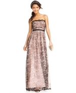 Dress, Strapless Ruched Lace-Print Gown
