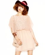 Juniors Dress, Short Sleeve Embroidered Blouson