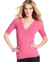 Sweater, Short-Sleeve Rhinestone Henley