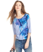 Top, Short-Sleeve Printed Scoop-Neck