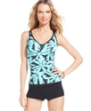 Swimsuit, Crisscross Palm-Tree-Print Tankini Top W