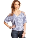 Juniors Top, Three-Quarter Sleeve Lace Tie-Dye-Pri