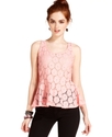 Juniors Top, Sleeveless Eyelet Peplum