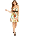 Juniors Dress, Strapless Floral-Print A-Line