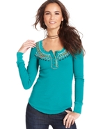 Top, Long-Sleeve Scoop-Neck Stitched Thermal