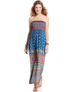 Juniors Dress, Strapless Exotic-Print Maxi