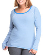 Women Active Basic L/S Scoop Neck Stipe Plus Top B