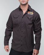 Men Long Sleeve Button Up Charcoal X-Large