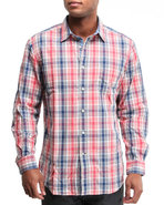 Men Vineyard Poplin Plaid Button-down Shirt W/ Dou
