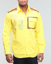 Men Details Plaid Woven Shirt Yellow 4X-Large