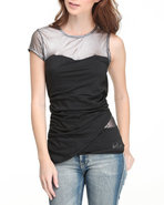Women Mesh Paneled Fashion Top Black Large