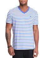Men S/S V-Neck Striped Tee White Xx-Large