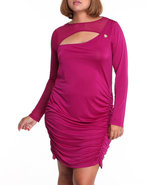 Women Draped Dress With Sheer Sleeves & Neckline (