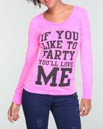 Women Printed Neon Long Sleeve Burnout Pink Large