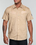 Men Back Detail Buttown Down Shirt Khaki Medium