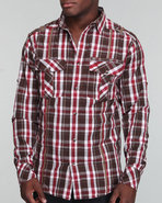 Men Banks Plaid Button Down Shirt Brown Large