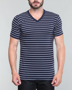Men Engineer Thin Stripe V-Neck Tee Navy Xx-Large