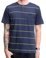 Men S/S Henley Neon Stripe Tee Navy X-Large