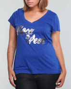 Women S/S Snakeskin Logo Vneck Tee (Plus) Blue 2X