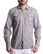 Men Solid Contrast Stitch Woven Shirt Black Large