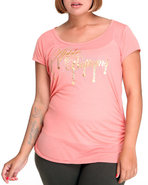 Women Ruched Sides Logo U-Neck Tee (Plus) Orange 2