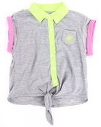 Girls Neon Tie Front Top (7-16) Light Grey 7/8 (S)