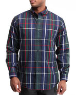 Men Poplin Wide Plaid Button-Down Shirt Forest Gre