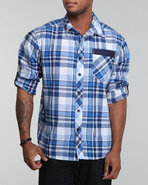 Men Spur Roll Up Shirt Blue X-Large