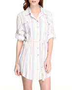Women Cavi Shirt Dress W/rolled Up Sleeves Rope Be