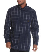 Men Window Pane Button Down Shirt Navy Medium