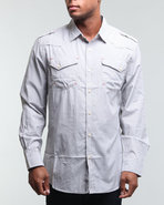 Mo7 Men Striped Thick Stitch Button Down Grey Xx-L