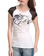 Women Sheer Sleeve Raglan Graphic Tee Ivory X-Larg