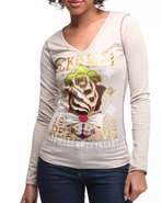 Women Longsleeve V-Neck Tee Beige Large