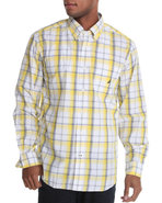 Men Poplin Medium Plaid Button Down Shirt White La