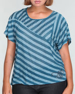 Women Cropped Stripe Tee (Plus) Blue 1X