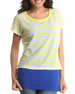 Women 2-Fer Top W/Stripes Blue Large