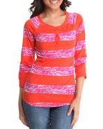 Women Lace Detail Stripe Jersey W/ 3/4 Sleeve Oran