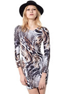 Tory Long Sleeve Snow Leopard Dress in Brown