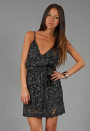 Bugle Beading Spaghetti Dress in Jet