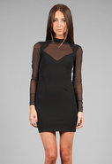 Dress with Sheer Sleeves in Black