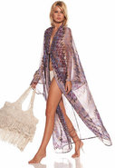 Esme Long Silk Chiffon Caftan in Tri Purple