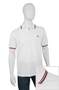 Twin Tipped Polo Shirt in White with Bright Red & 