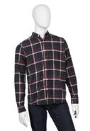 Single Needle Long Sleeve Flannel Shirt in Navy/Re