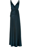 Teal Silk Satin Gown with Crystal Embellishment